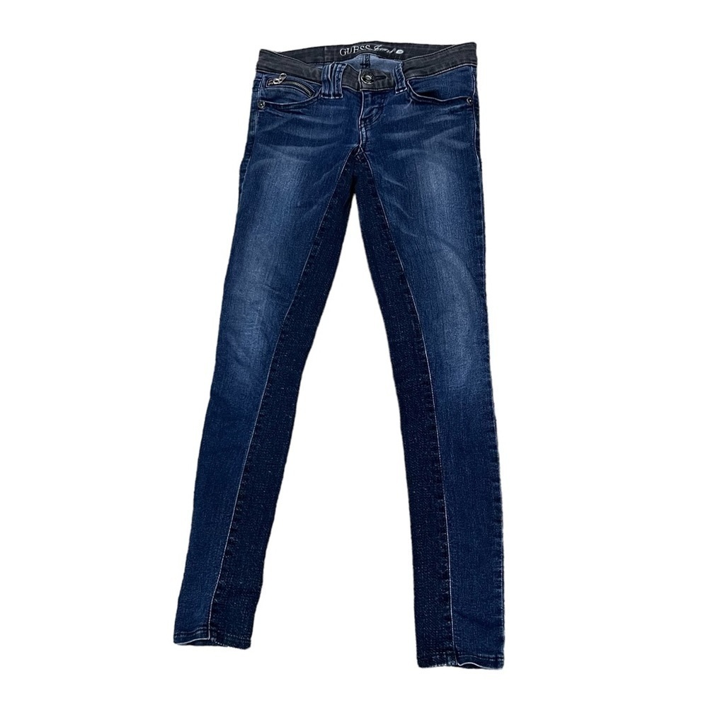 Guess Two Toned Straight Leg Skinny Black Waist Trimmed Jeans Size 26 Women’s